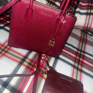Michael Kors Red Shoulder Bag and Wallet Set